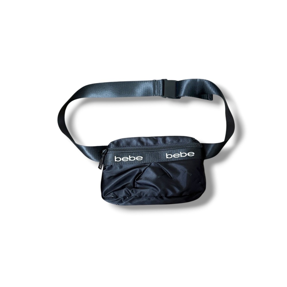bebe Black Nylon Belt Bag Logo Tape Fanny Pack Adjustable Strap OS